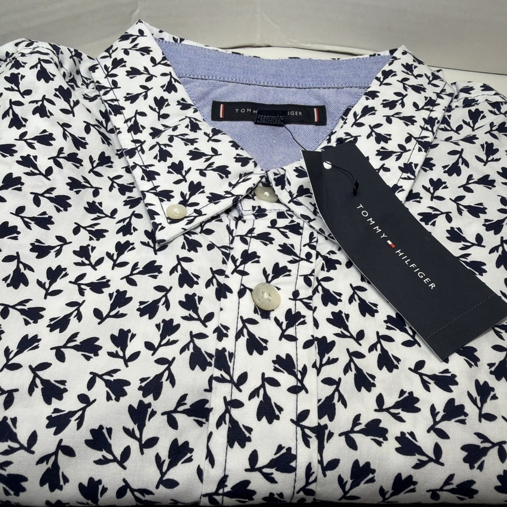 Tommy Hilfiger Men's XXL Stretch Optic white Button Down SS Cotton Shirt NWT -K3